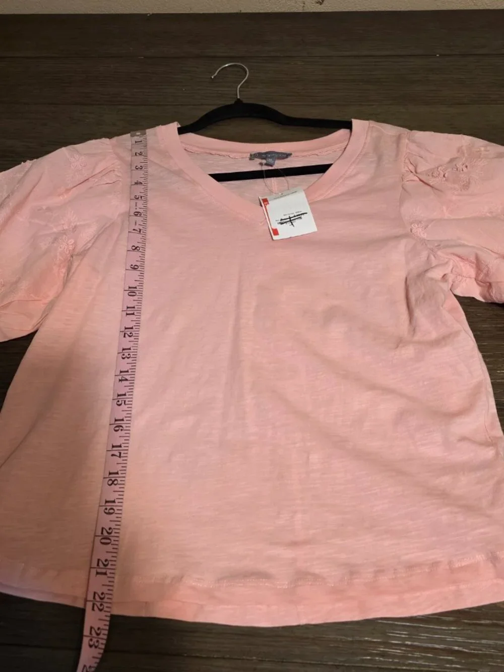 Pink Embroidered Puff Sleeve Top Medium V Neck Boho Casual Small Hole - Picture 3 of 10